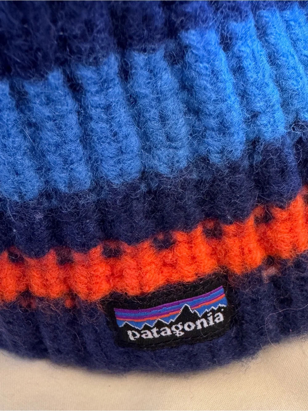Patagonia Kids Ribbed Beanie - Navy, Bright Blue & Orange Stripes